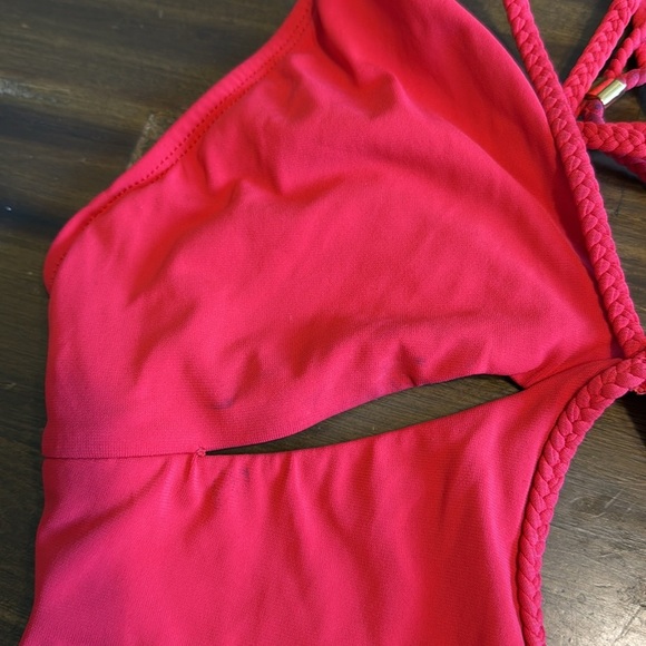 Robin Piccone Ava Braided Cut Out One Piece Swimsuit Fiery Red Size 8 - Picture 10 of 10